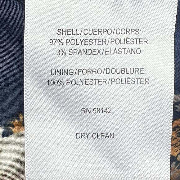 Maggy London Petite Women's Navy Blue Floral Satin Dress 10P Ruched Waist - Picture 14 of 14